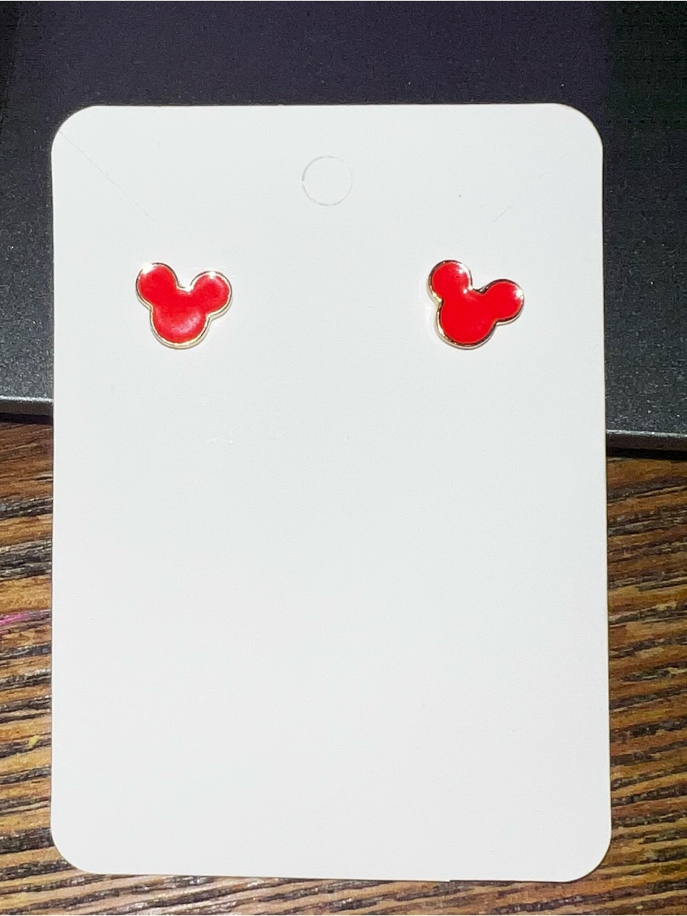 Disney Couture Kingdom Mickey Stud Earrings, Red Enamel, 14K GP, NEW